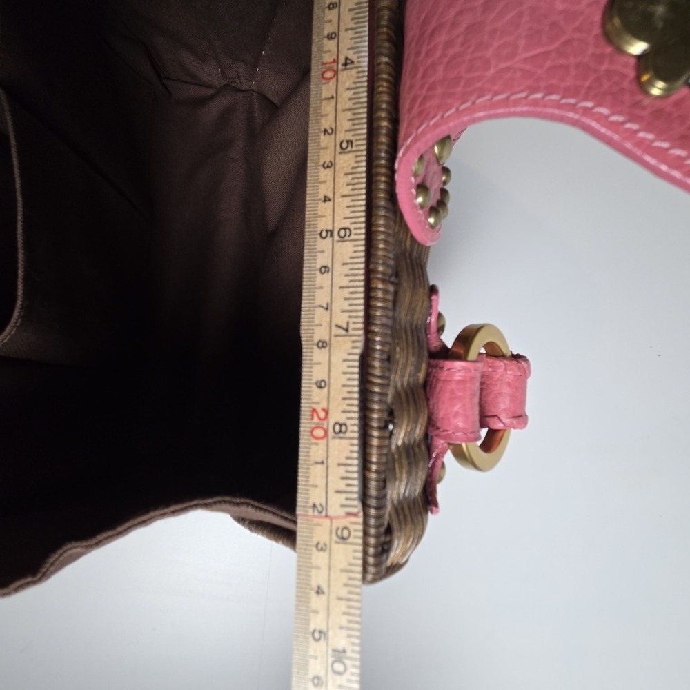 VTG Isabella Fiore Pink Leather Wicker Satchel Studded Trim Boho Handbag Rare - Picture 12 of 16